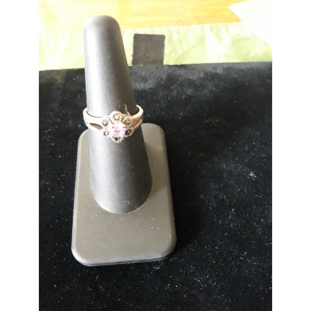 Sterling Silver pink marcasite cz Ring 6